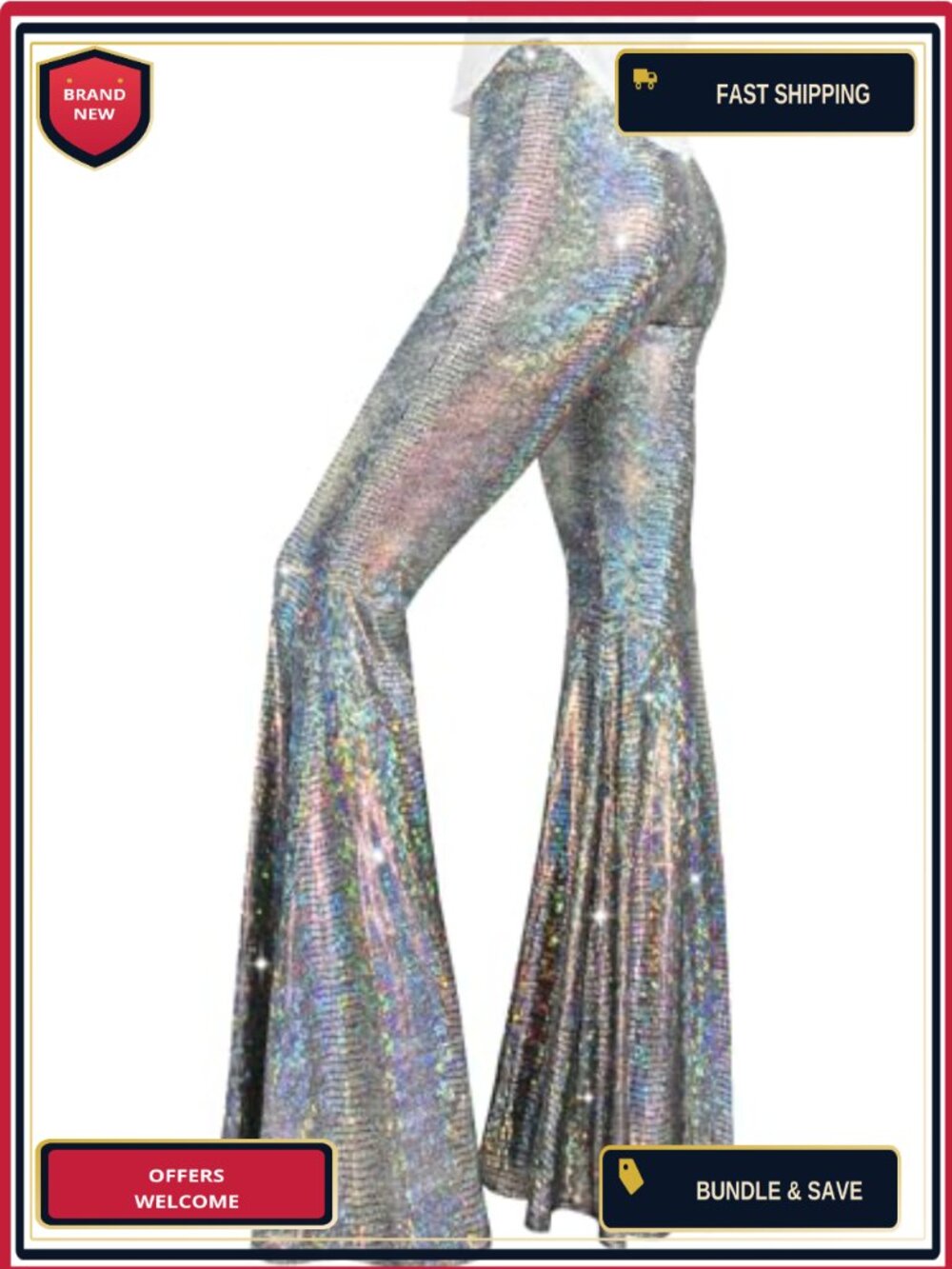 Sequin Flare Pants High Waisted Bell Bottom Glitter Trousers Night Out Clubwear